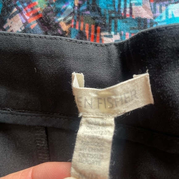 Eileen Fisher Colorblock Midnight Black Cotton Stretch Twill Slim Ankle Pants M - Picture 6 of 6